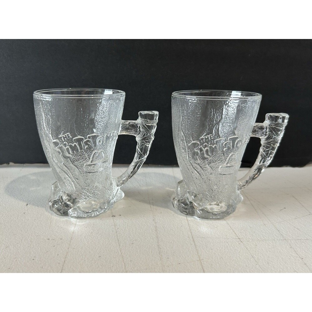 1993 McDonald’s The Flintstones Glass Tree Trunk Mugs Set of 2 Made USA